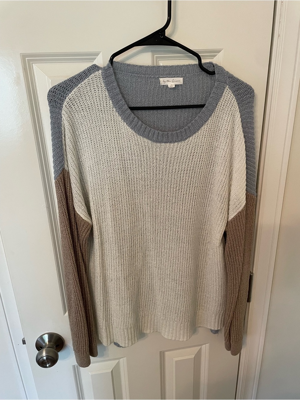 Colorblock Crewneck Sweater - Cream, Light Blue & Brown